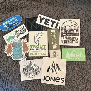 10 Outdoorsy stickers Jones REI YETI ski snowboard California Montana Tahoe
